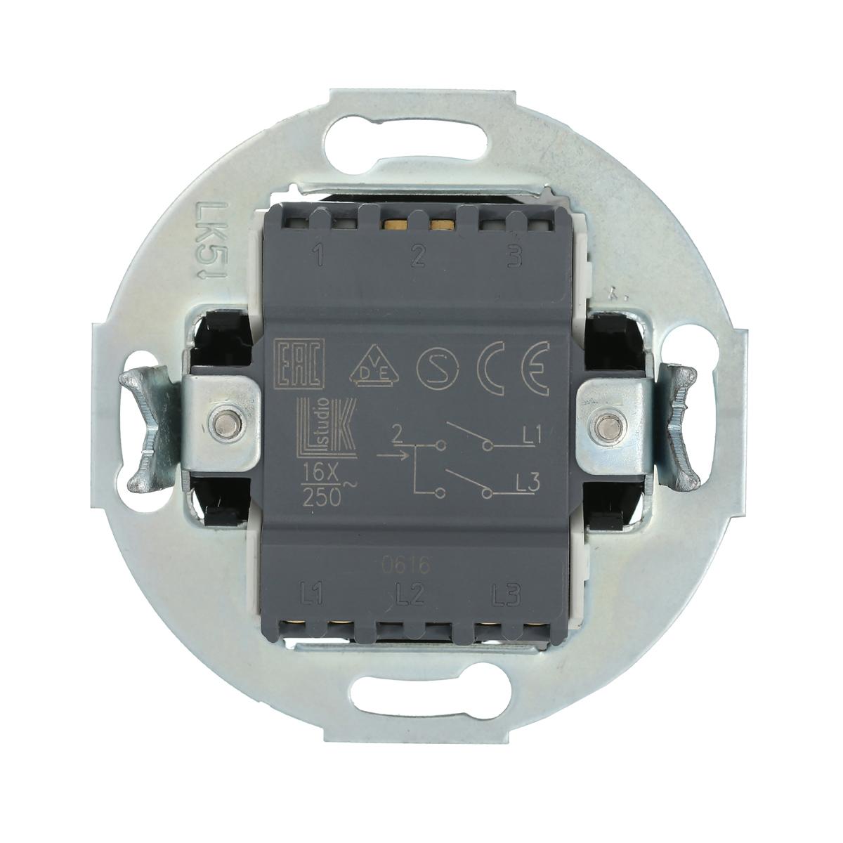 фото выключатель lk studio 2-рычажковый (схема 5) 16 a, 250 b (черный) vintage 882308-1 | 220svet.ru