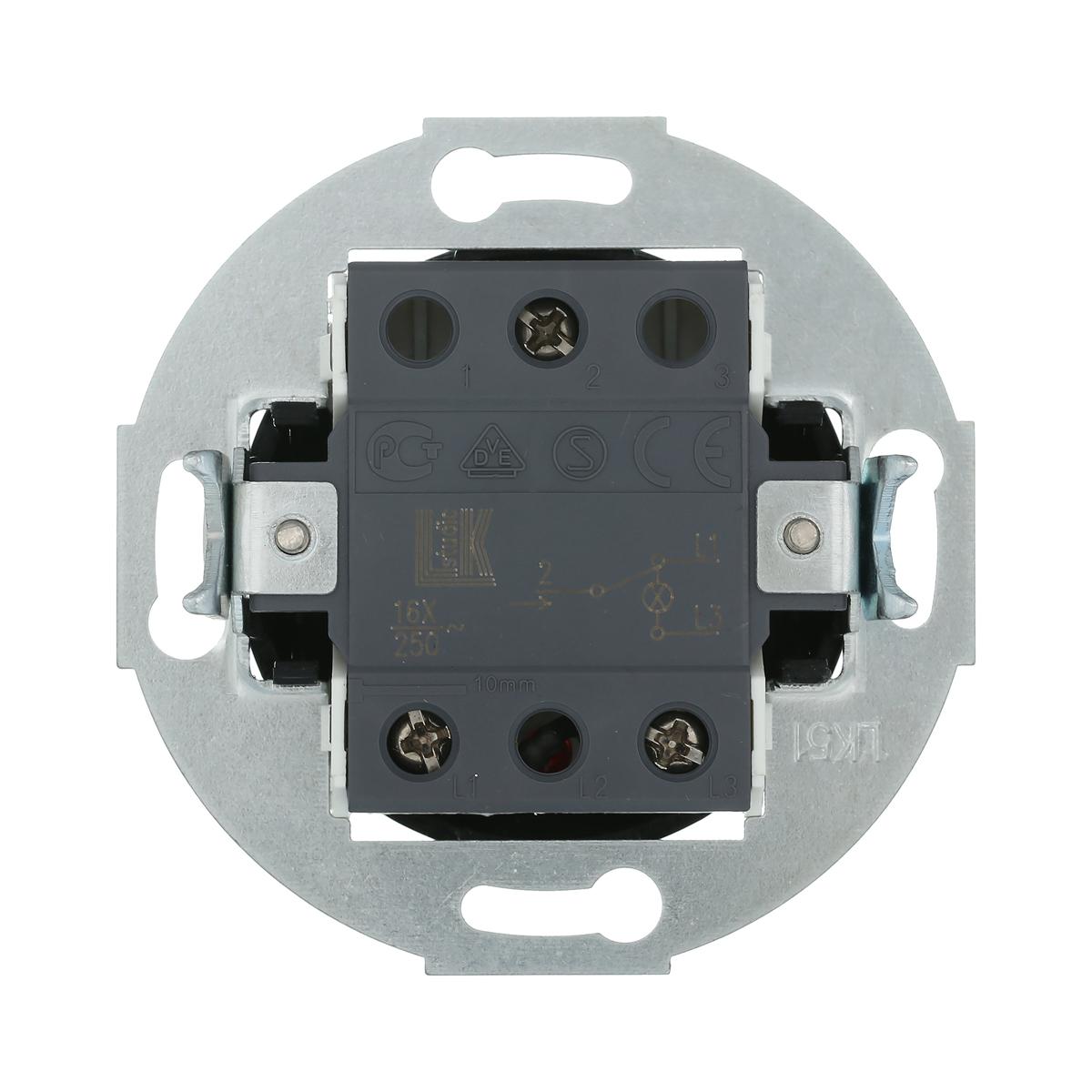 фото переключатель lk studio 1-рычажковый, на 2 направления, с индикатором (схема 6l) 16 a, 250 b (черный) vintage 880908-1 | 220svet.ru