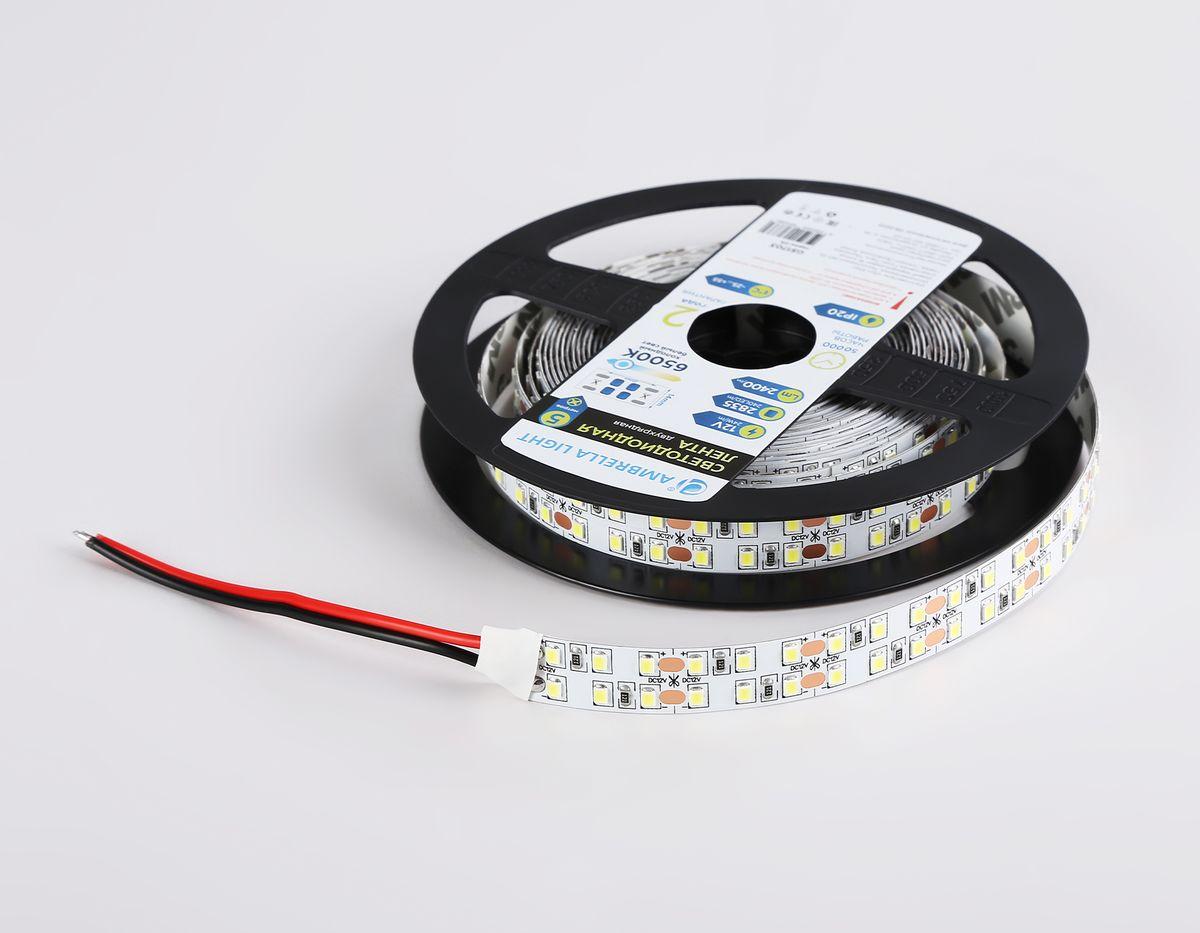 фото светодиодная лента холодный белый ambrella light 24w/m 240led/m 2835smd 6500к 5m gs1703 | 220svet.ru