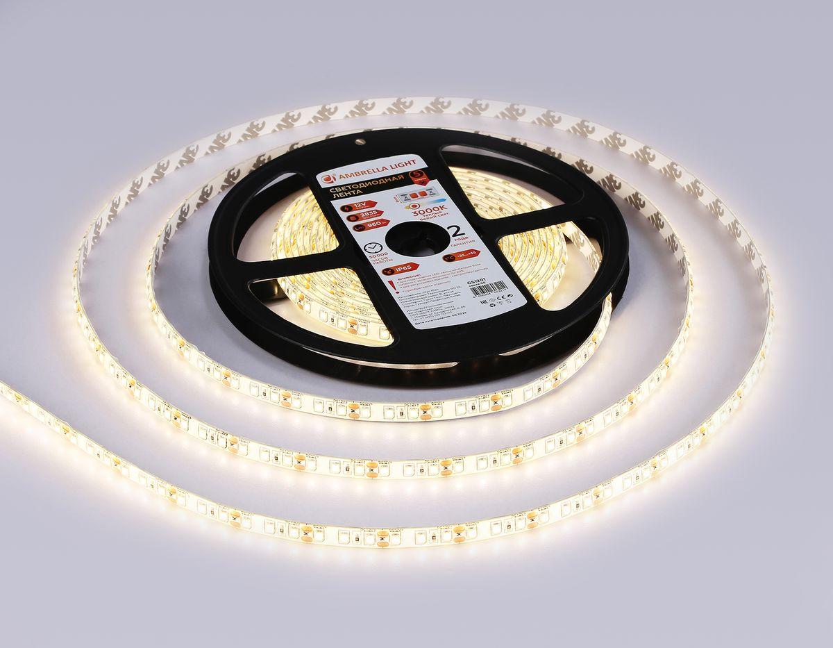 фото светодиодная влагозащищенная лента теплый белый ambrella light 9,6w/m 120led/m 2835smd 5m gs1201 | 220svet.ru