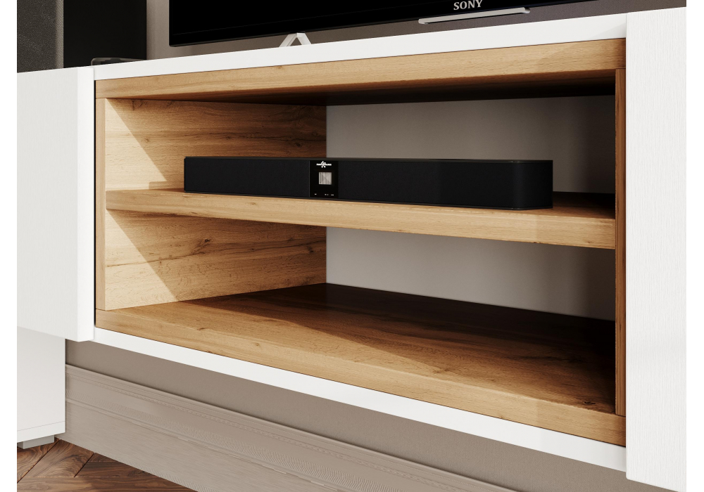 фото тв-тумба woodville лонгфорд белый / дуб вотан 563530 | 220svet.ru