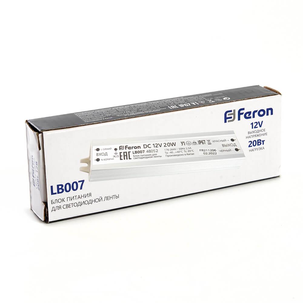 фото блок питания для светодиодной ленты feron lb007 12v 20w ip67 1,6a 48052 | 220svet.ru
