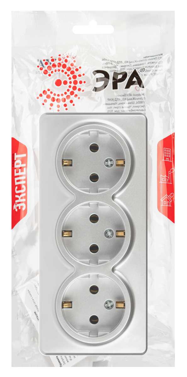 фото розетка эра эксперт 11-2208-03 тройная с заземлением 3х2p+e schuko ip20 16a-250в оу алюминий б0063010 | 220svet.ru