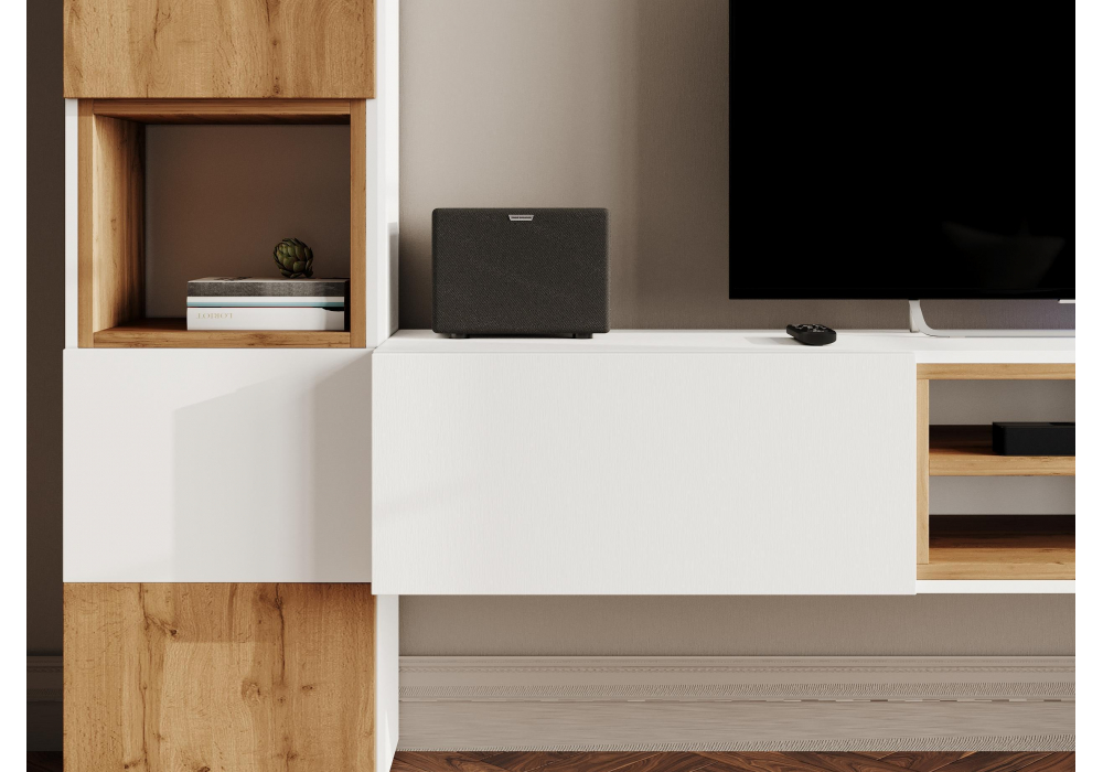 фото стеллаж woodville лонгфорд белый / дуб вотан 563529 | 220svet.ru