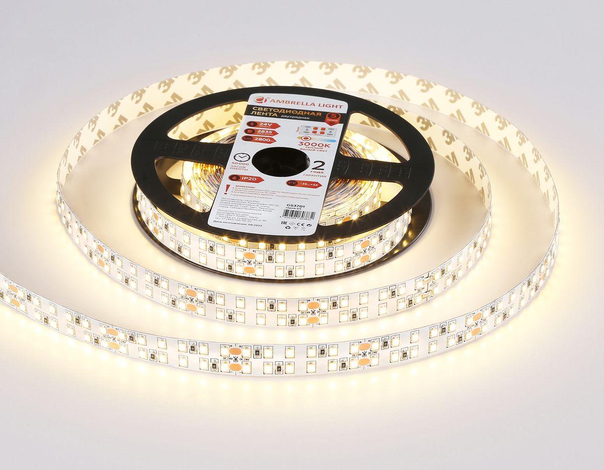 фото светодиодная лента дневной белый ambrella light 24w/m 240led/m 2835smd 4500к 5m gs3702 | 220svet.ru