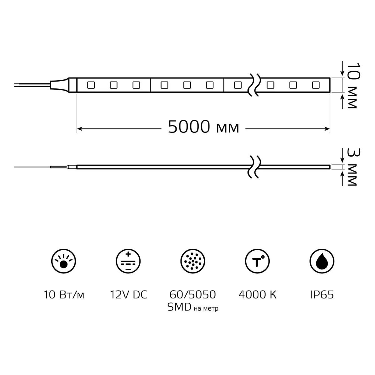 фото лента gauss 10w/m 60led/m 5050smd нейтральный белый 5m bt053 | 220svet.ru