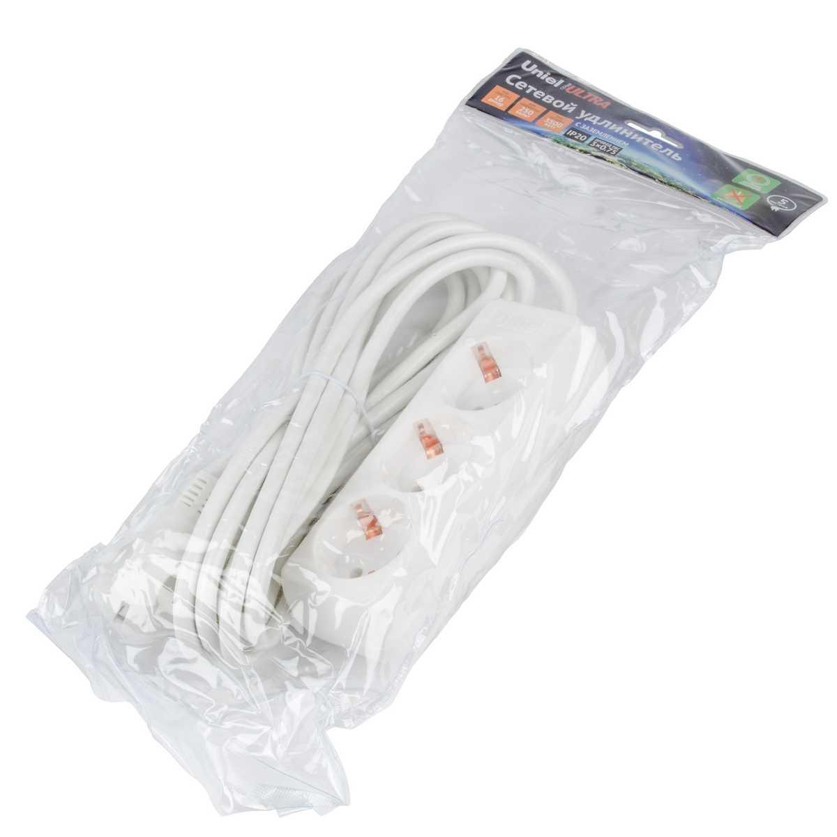 фото удлинитель uniel ultra 3гн х 5м с/з s-gcu3-5 white ul-00010002 | 220svet.ru