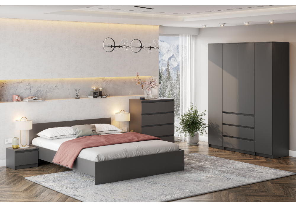 фото шкаф четырехстворчатый woodville сибити графит серый 582763 | 220svet.ru